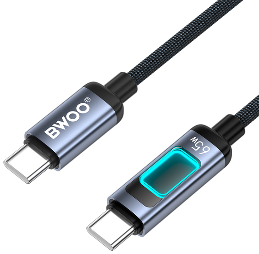 Datový a nabíjecí kabel USB-C - USB-C BWOO X324CC Display, 65W, 1m, černý