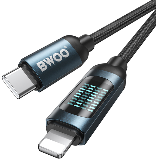 Datový a nabíjecí kabel USB-C - Lightning BWOO X305 Display, 27W, 1m, černý