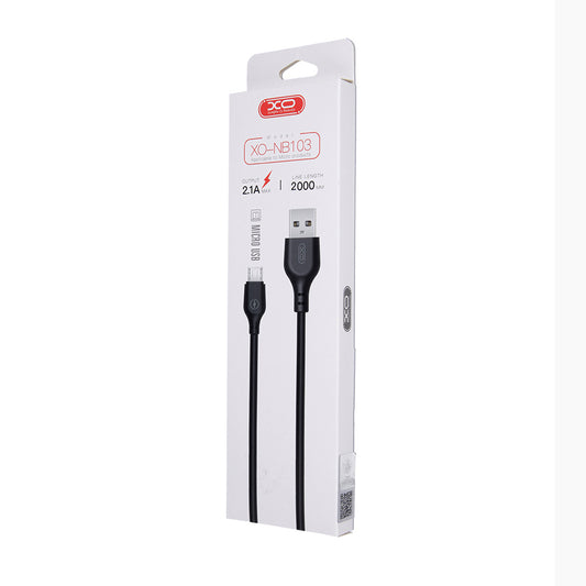 Datový a nabíjecí kabel USB-A - microUSB XO Design NB103, 18W, 2m, Černý