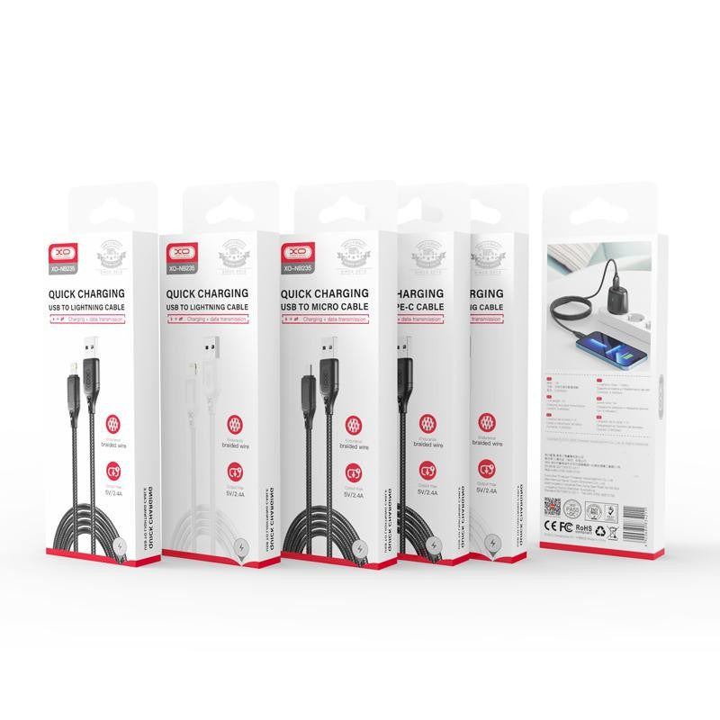 Datový a nabíjecí kabel USB-A - microUSB XO Design NB235, 18W, 1m, Černý