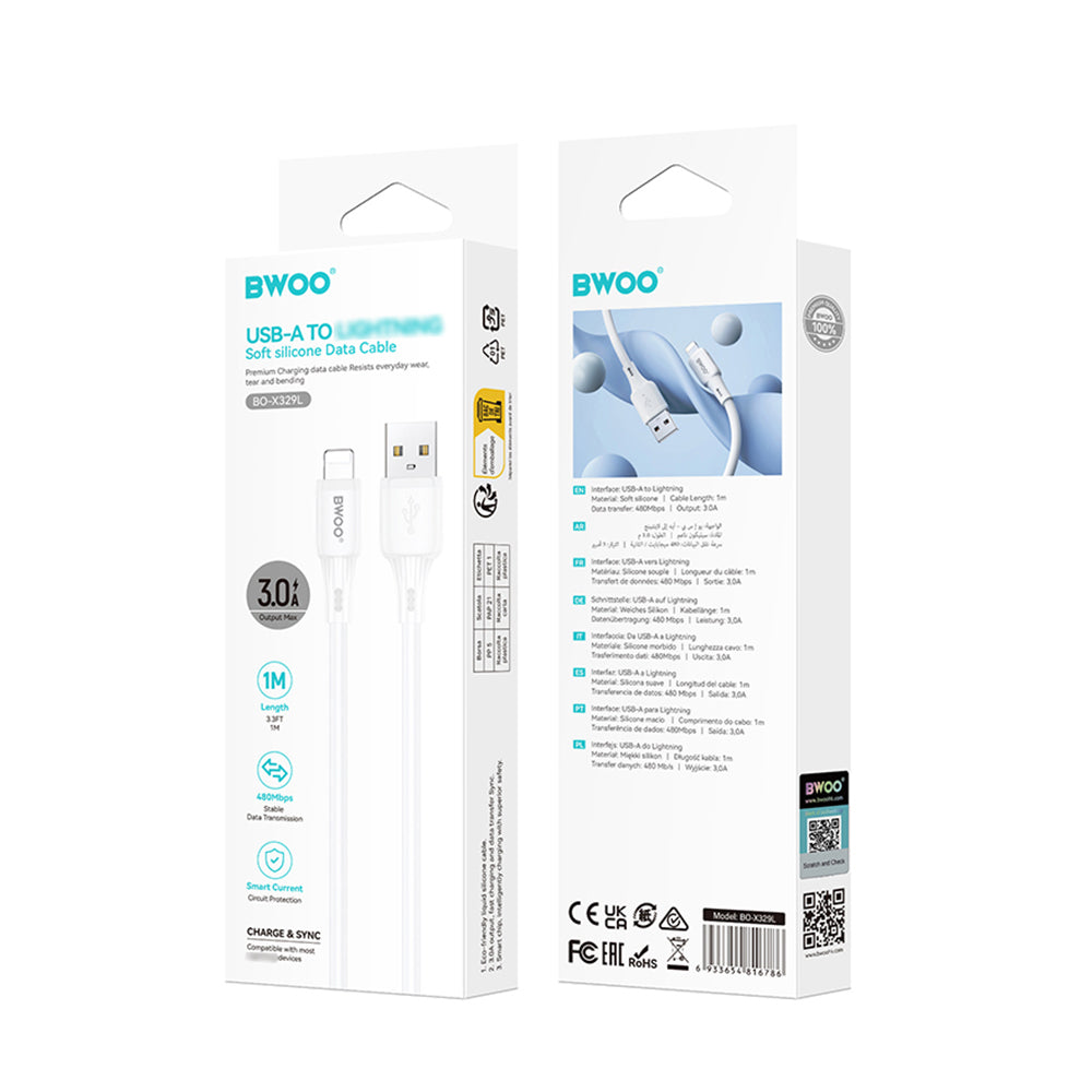 Datový a nabíjecí kabel USB-A - Lightning BWOO X329L, 15W, 1m, bílý