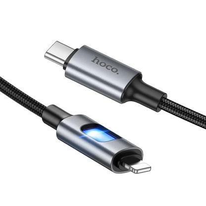 Datový a nabíjecí kabel USB-C - Lightning HOCO U144 Led, 27W, 1,2m, černý