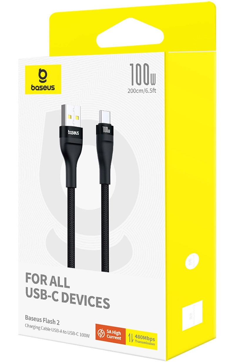 Datový a nabíjecí kabel USB-A - USB-C Baseus Flash Series II, 100W, 2m, černý P10311804111-01