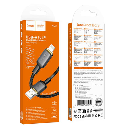 Datový a nabíjecí kabel USB-A - Lightning HOCO X128 Benefit, 12W, 1m, černý