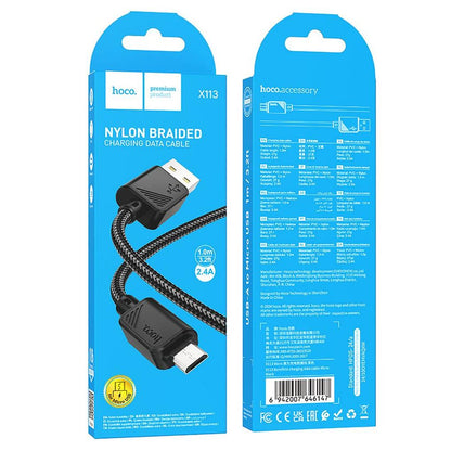 Datový a nabíjecí kabel USB-A - microUSB HOCO X113, 18W, 1m, černý