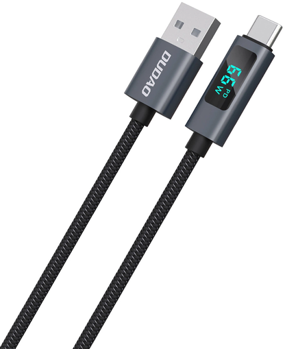Datový a nabíjecí kabel USB-A - USB-C Dudao L7T Display, 66W, 1m, černý