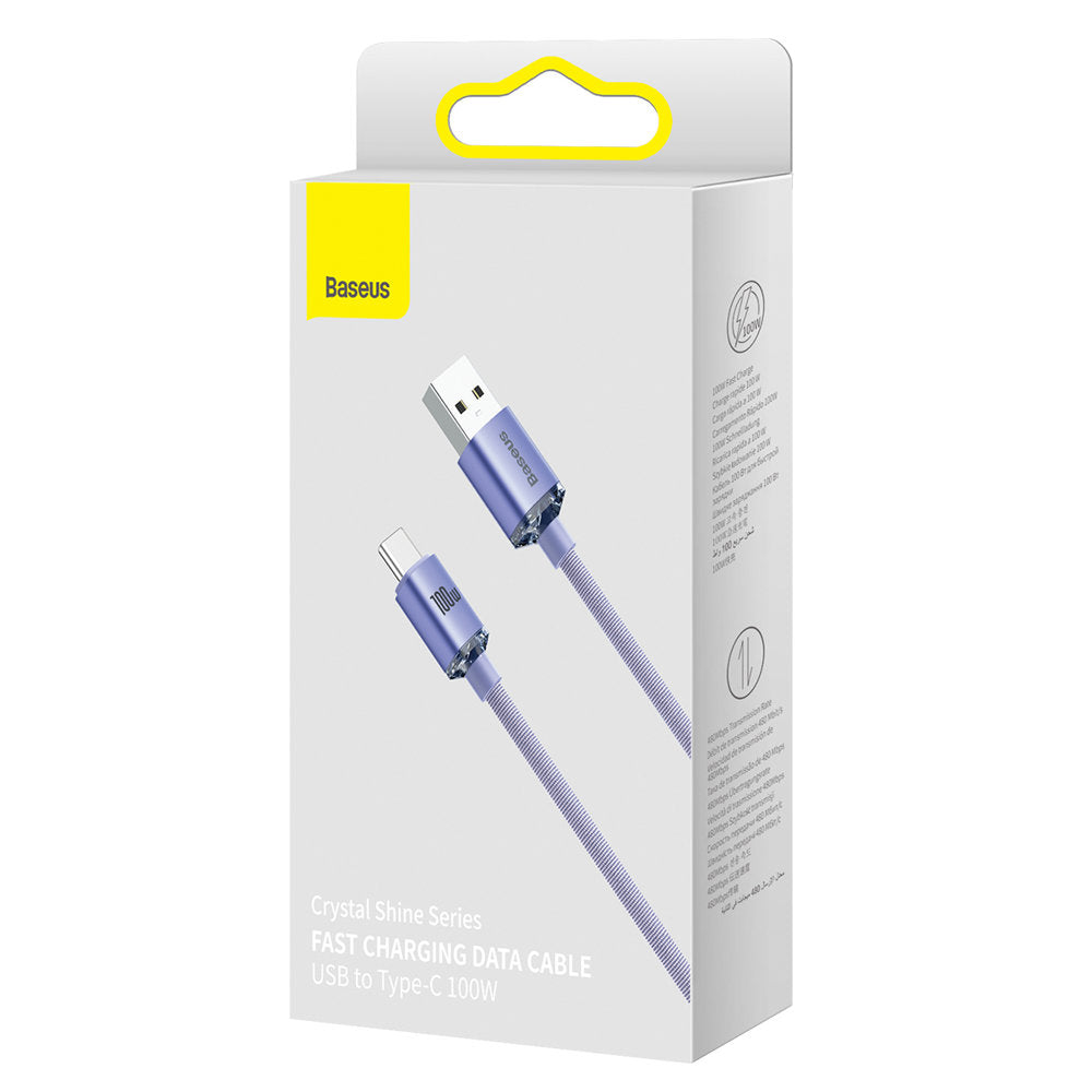 Datový a nabíjecí kabel USB-A - USB-C Baseus Crystal Shine Series, 100W, 2m, Fialový CAJY000505