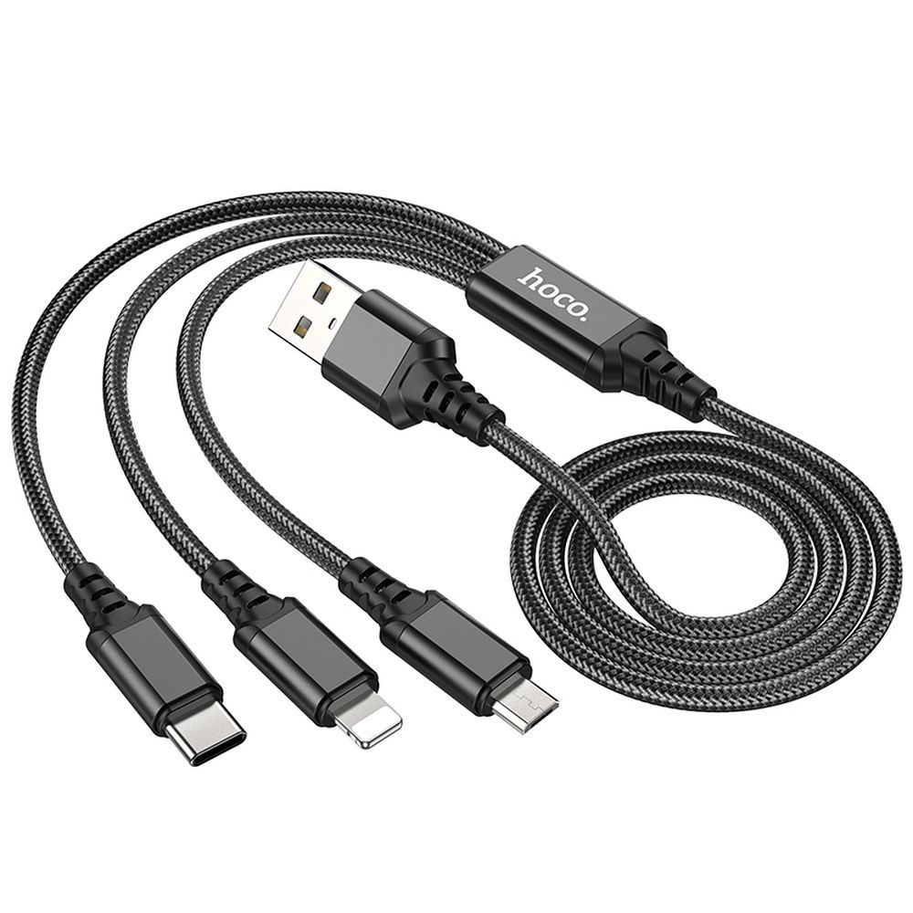 Nabíjecí kabel USB-A - Lightning / microUSB / USB-C HOCO X76 3v1, 18W, 1m, černý