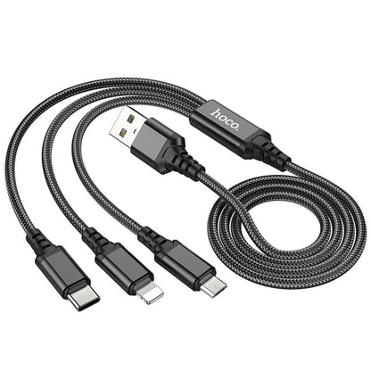 Nabíjecí kabel USB-A - Lightning / microUSB / USB-C HOCO X76 3v1, 18W, 1m, černý