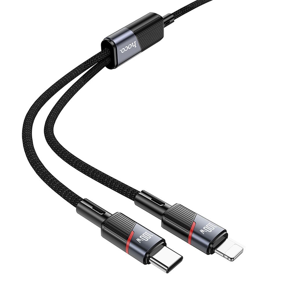 Kabel pro data a nabíjení USB-C - Lightning / USB-C HOCO U139 2v1, 100W, 1.2m, černý
