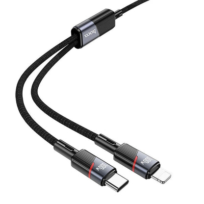 Kabel pro data a nabíjení USB-C - Lightning / USB-C HOCO U139 2v1, 100W, 1.2m, černý