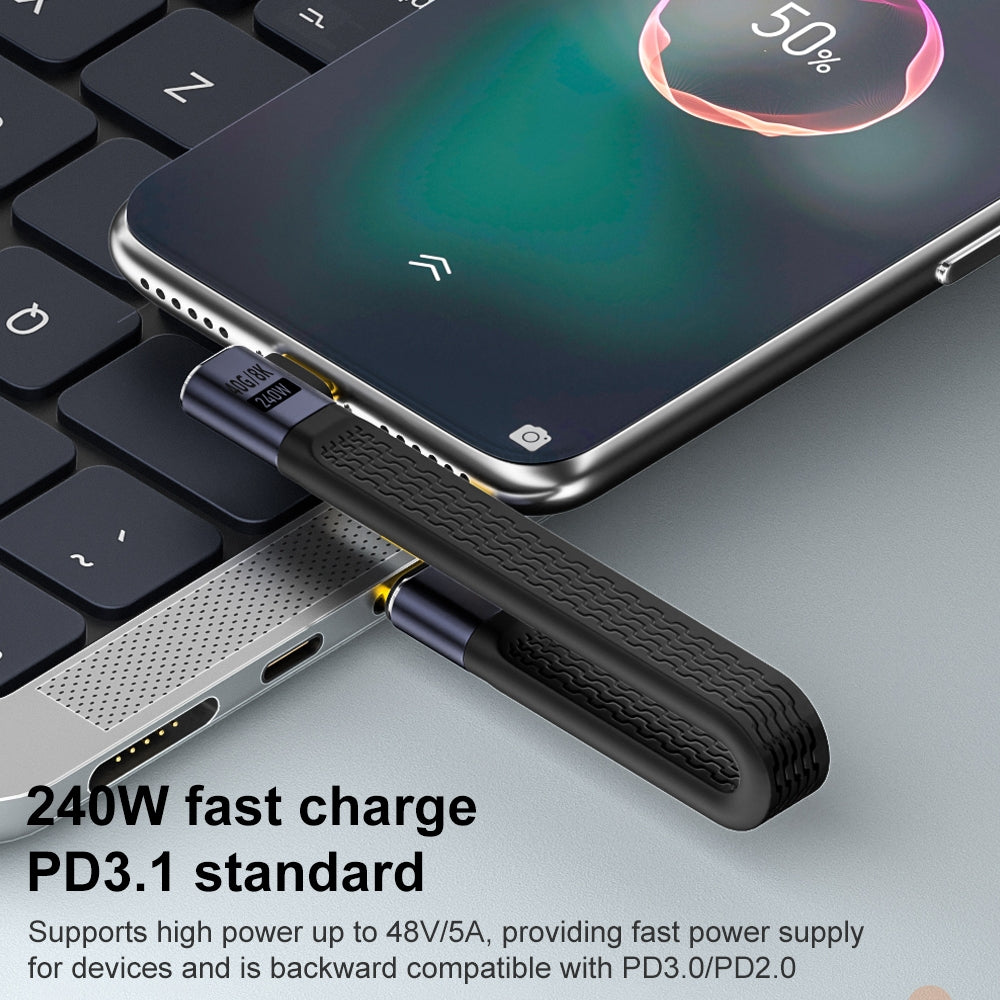 USB-C Data and Charging Cable - USB-C OEM Angled 8K Video, 240W, 0.15m, Black