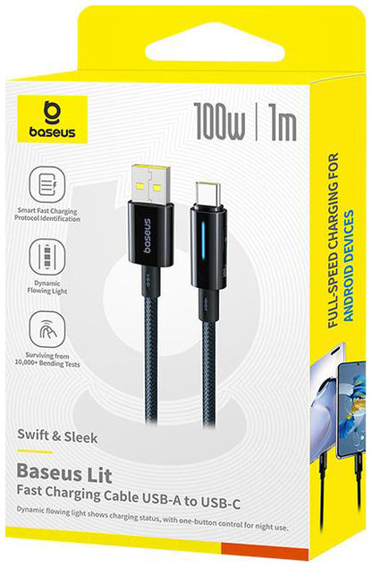 Datový a nabíjecí kabel USB-A - USB-C Baseus Lit Button Control, 100W, 1m, Černý P10379002121-00