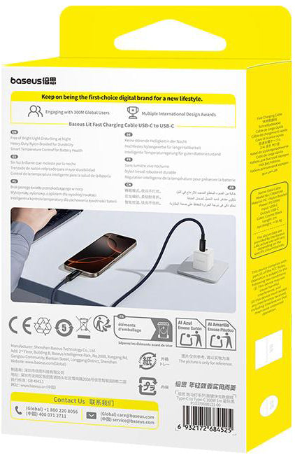 Kabel pro data a nabíjení USB-C - USB-C Baseus Lit Button Control, 100W, 2m, Černý P10379000121-01