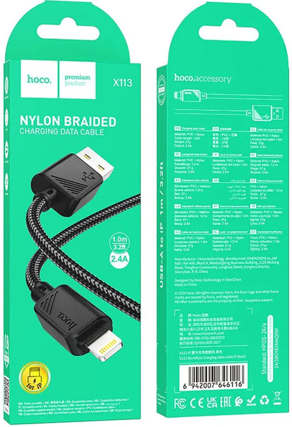 Datový a nabíjecí kabel USB-A - Lightning HOCO X113, 18W, 1m, černý