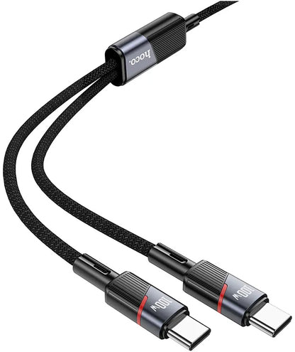 Datový a nabíjecí kabel USB-C - 2 x USB-C HOCO U139 2v1, 100W, 1.2m, Černý