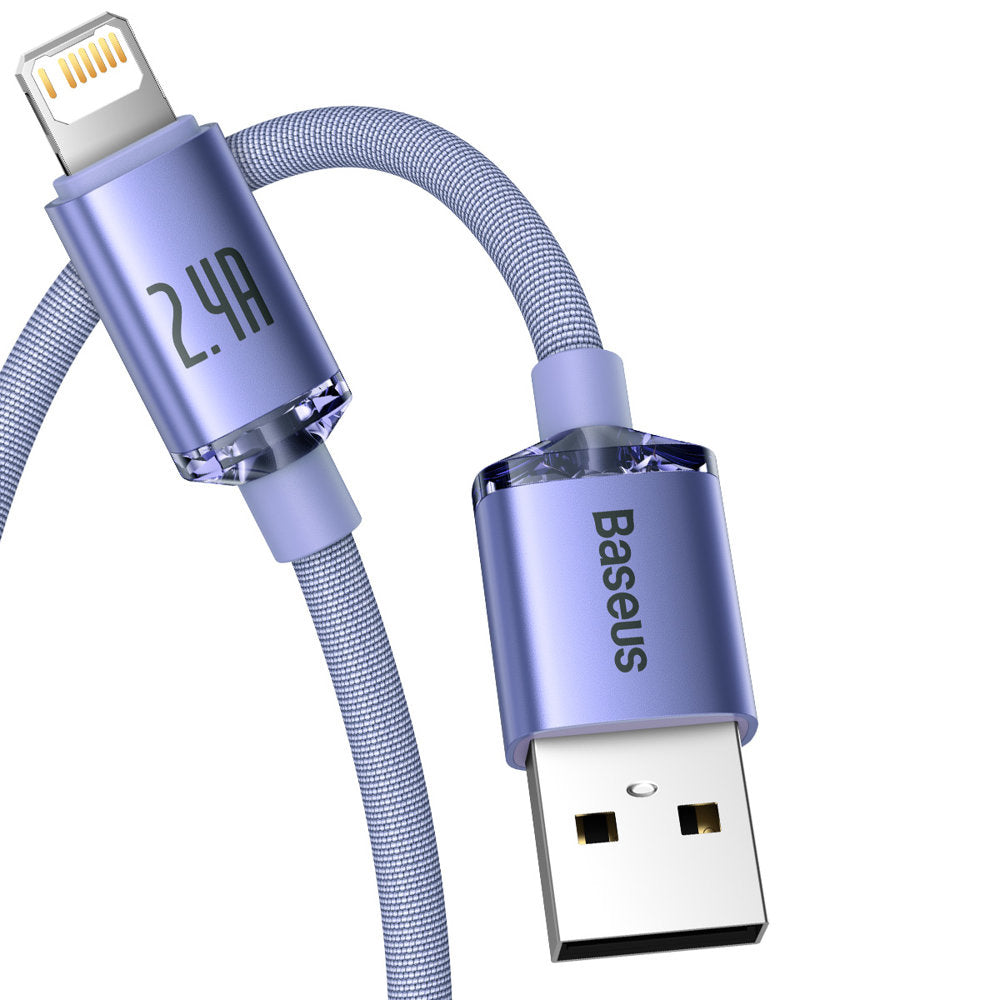 Datový a nabíjecí kabel USB-A - Lightning Baseus Crystal Shine Series, 18W, 2m, Fialový CAJY000105