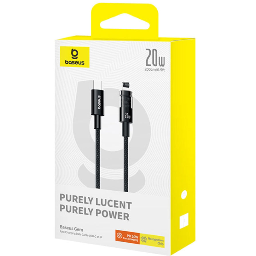 Datový a nabíjecí kabel USB-C - Lightning Baseus Gem, 20W, 2m, Černý P10373001111-01
