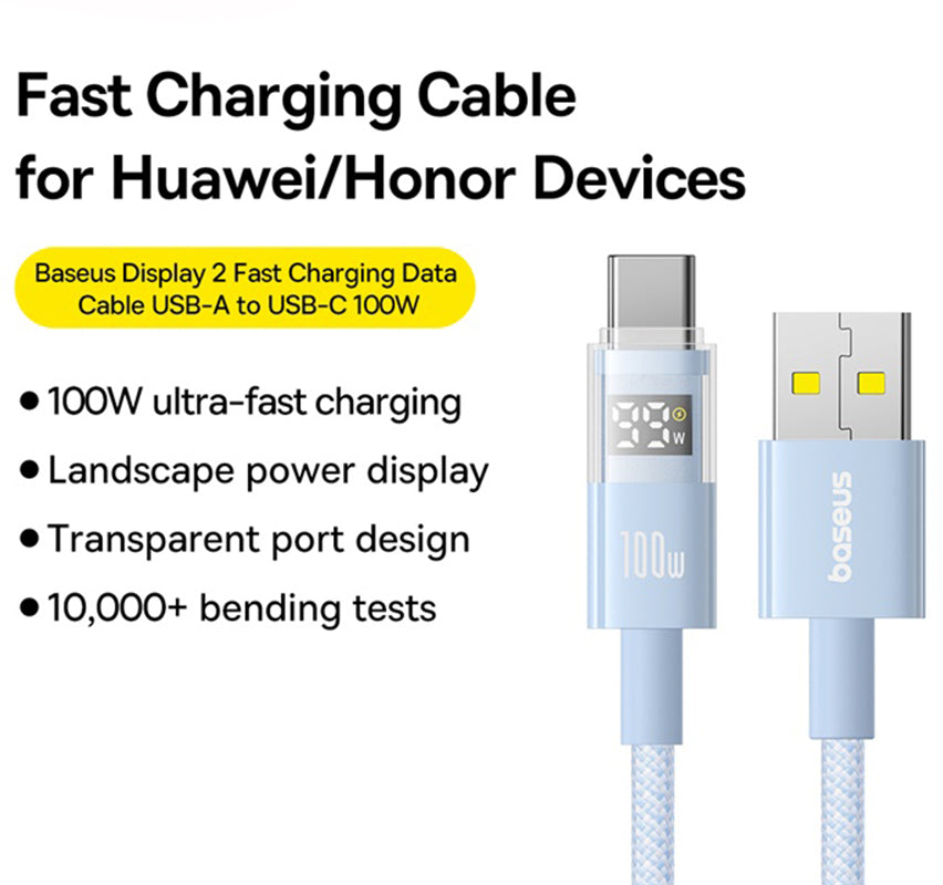 Kabel pro data a nabíjení USB-A - USB-C Baseus Display 2, 100W, 2m, Modrý P10382701311-01