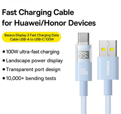 Kabel pro data a nabíjení USB-A - USB-C Baseus Display 2, 100W, 2m, Modrý P10382701311-01
