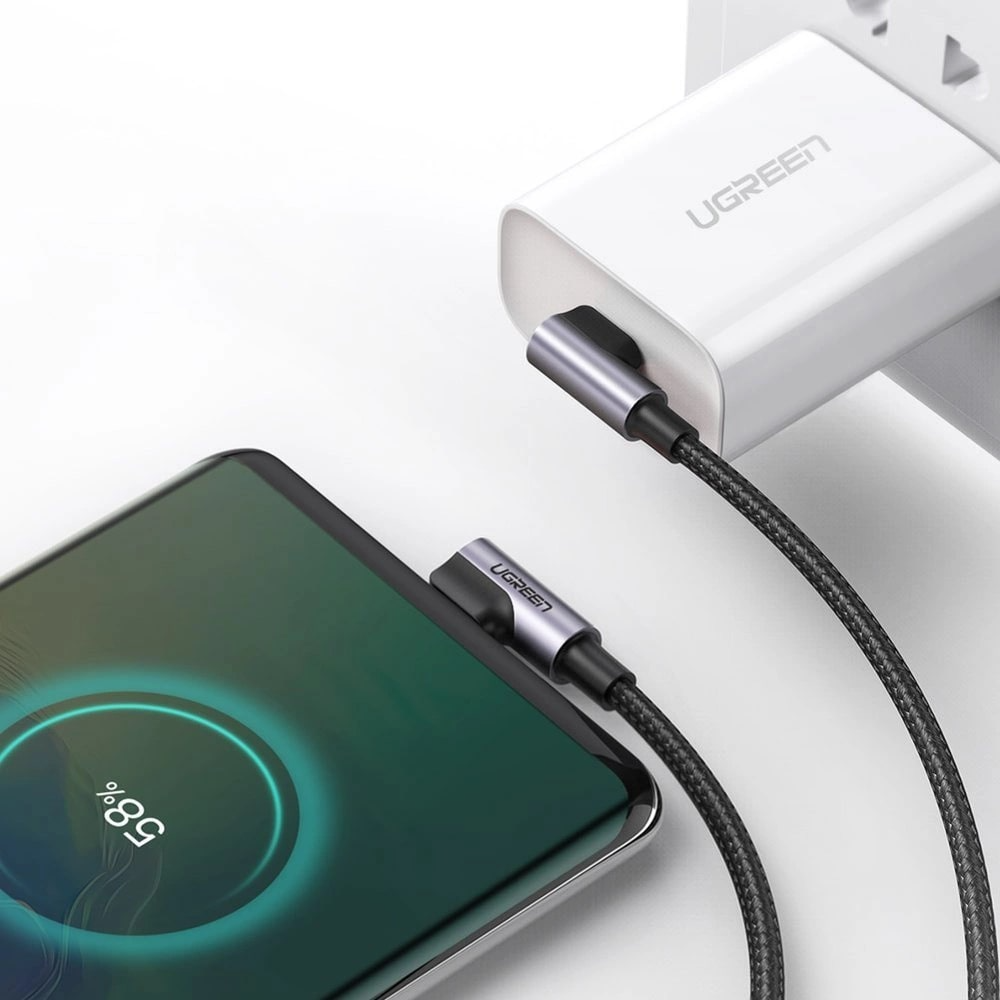 Datový a nabíjecí kabel USB-C - USB-C UGREEN US323 Angled, 60W, 2m, černý