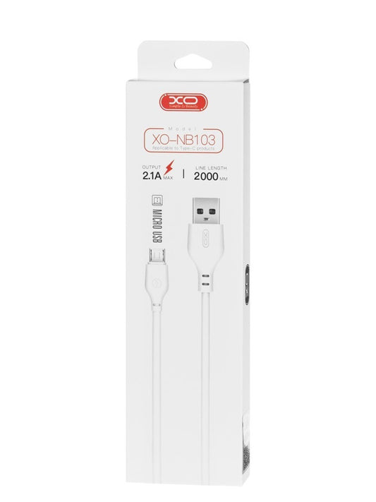 Datový a nabíjecí kabel USB-A - microUSB XO Design NB103, 18W, 2m, Bílý