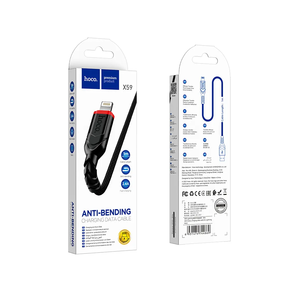 Datový a nabíjecí kabel USB-A - Lightning HOCO X59 Victory, 18W, 1m, černý