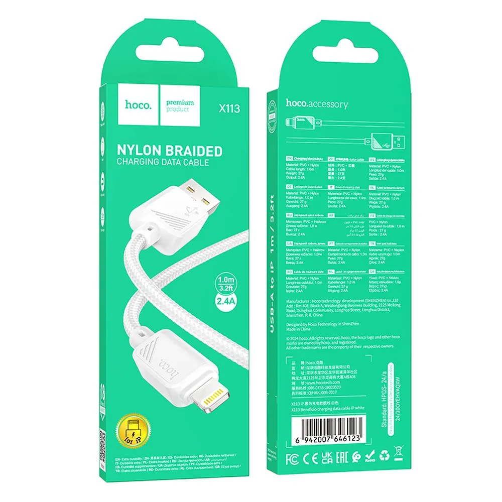 Datový a nabíjecí kabel USB-A - Lightning HOCO X113, 18W, 1m, bílý