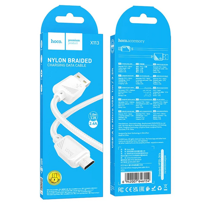 Datový a nabíjecí kabel USB-A - microUSB HOCO X113, 18W, 1m, bílý
