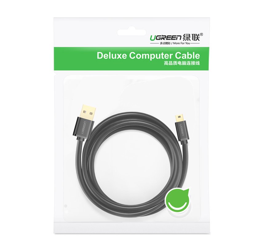 Datový a nabíjecí kabel USB-A - miniUSB UGREEN US132, 2m, černý