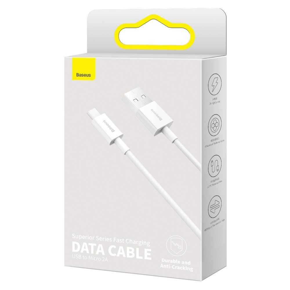 Kabel pro data a nabíjení USB-A - microUSB Baseus Superior Series, 18W, 2m, Bílý CAMYS-A02