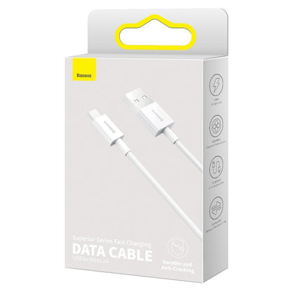 Kabel pro data a nabíjení USB-A - microUSB Baseus Superior Series, 18W, 2m, Bílý CAMYS-A02