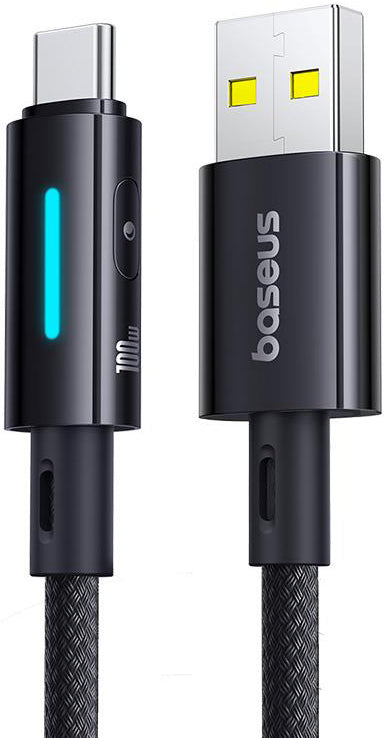 Datový a nabíjecí kabel USB-A - USB-C Baseus Lit Button Control, 100W, 1m, Černý P10379002121-00