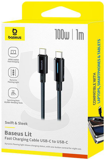 Kabel pro data a nabíjení USB-C - USB-C Baseus Lit Button Control, 100W, 2m, Černý P10379000121-01