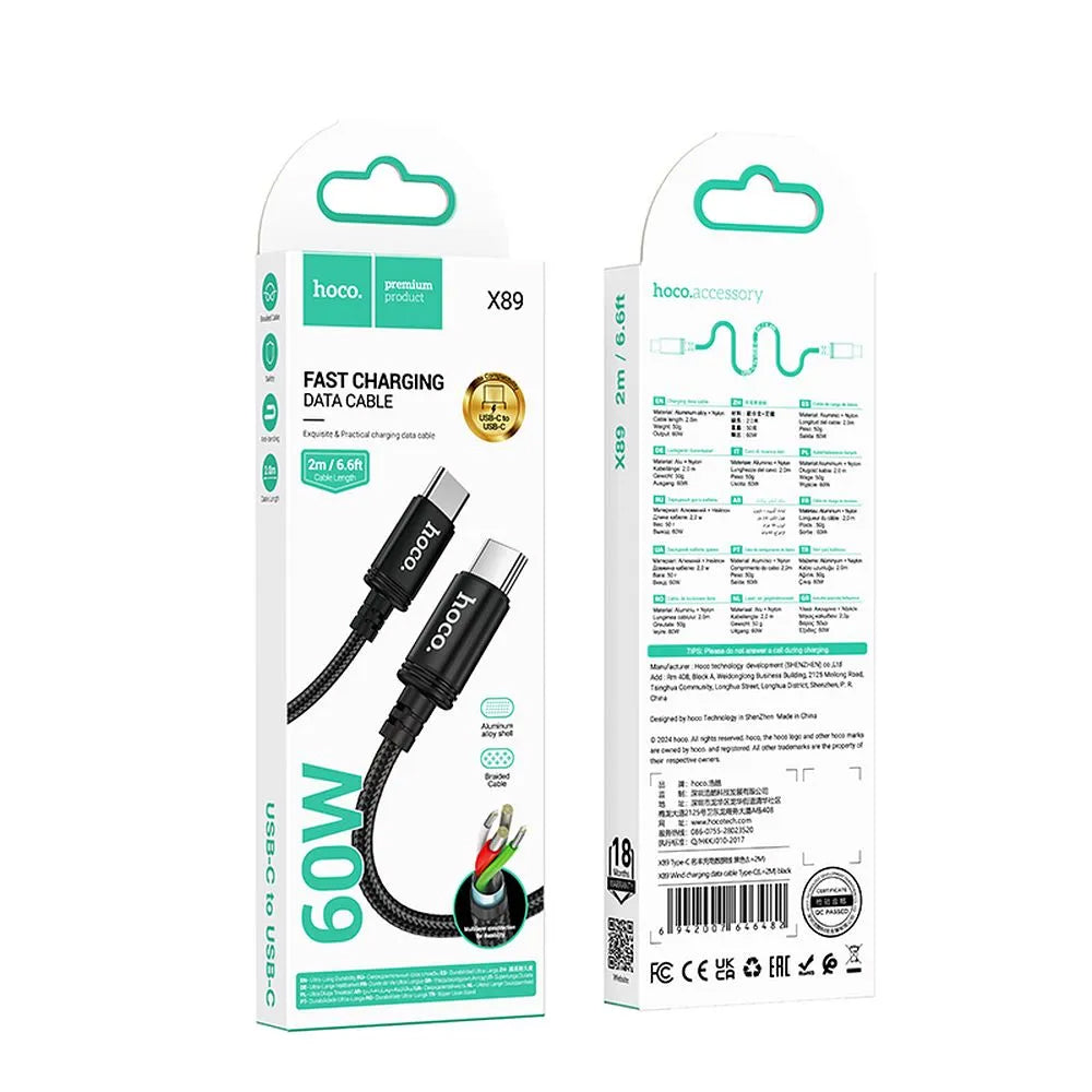Datový a nabíjecí kabel USB-C - USB-C HOCO X89, 60W, 2m, černý