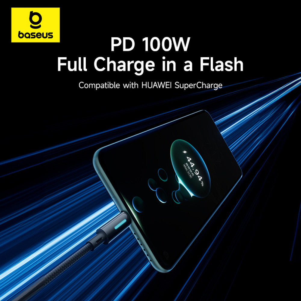 Datový a nabíjecí kabel USB-A - USB-C Baseus Lit Button Control, 100W, 2m, Černý P10379002121-01