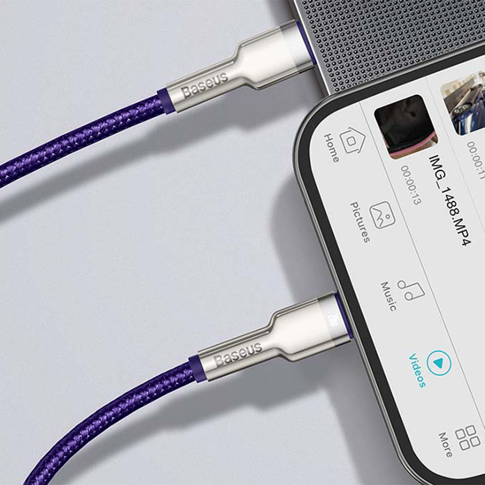 Datový a nabíjecí kabel USB-C - Lightning Baseus Cafule Metal Series, 20W, 1m, Fialový CATLJK-A05