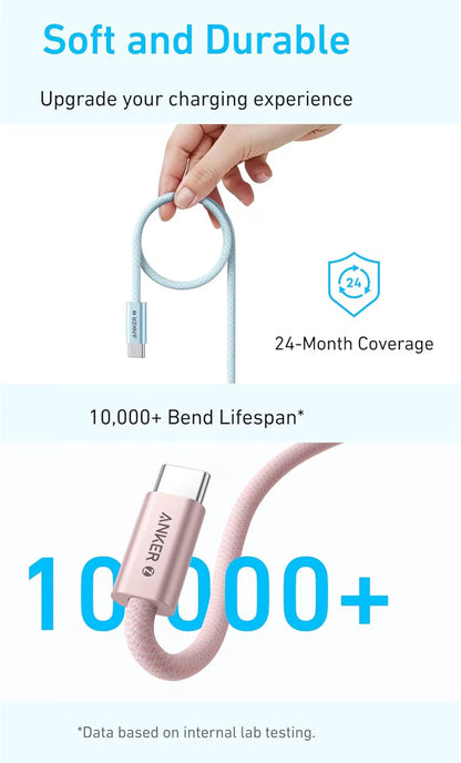 Datový a nabíjecí kabel USB-C - USB-C Anker Zolo, 240W, 1m, Bílý A8060H21