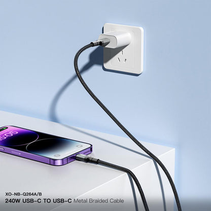 Datový a nabíjecí kabel USB-C - USB-C XO Design NB-Q264B, 240W, 2m, Černý