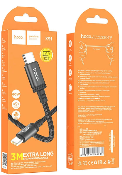Datový a nabíjecí kabel USB-C - USB-C HOCO X91, 60W, 3m, černý