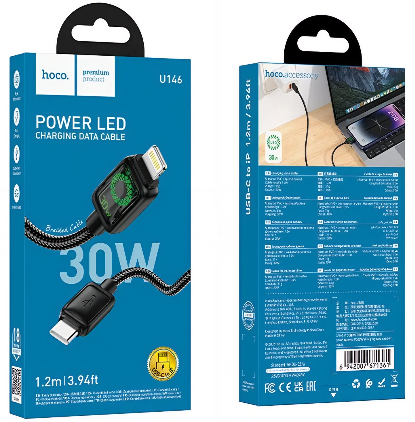 Datový a nabíjecí kabel USB-C - Lightning HOCO U146, 30W, 1.2m, černý