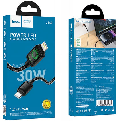 Datový a nabíjecí kabel USB-C - Lightning HOCO U146, 30W, 1.2m, černý