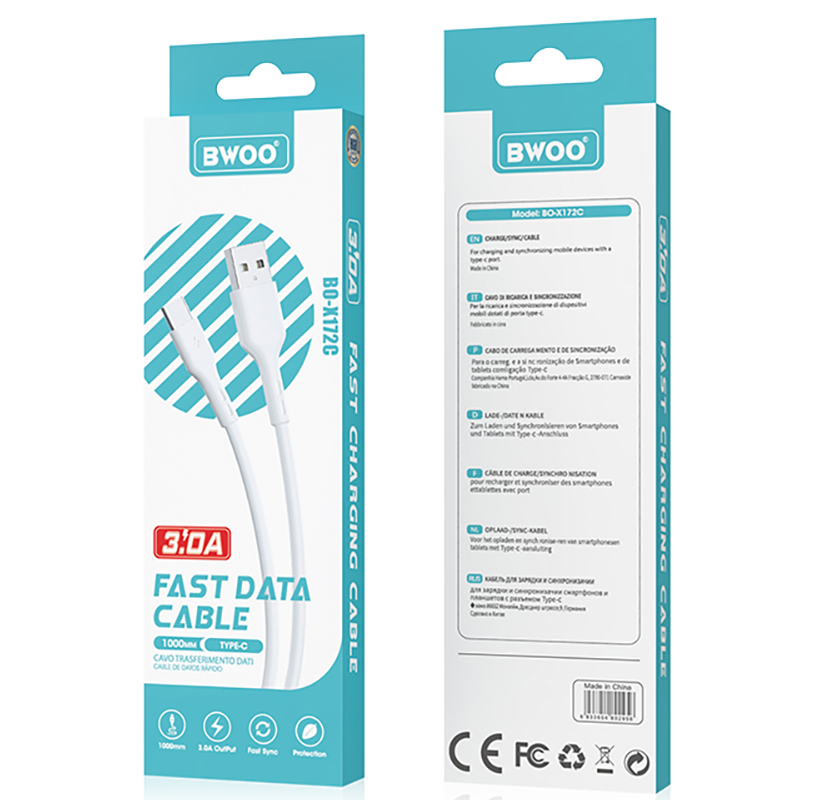Datový a nabíjecí kabel USB-A - USB-C BWOO X172C, 60W, 1m, Bílý