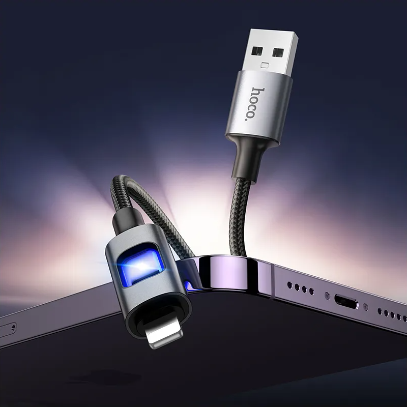 Datový a nabíjecí kabel USB-A - Lightning HOCO U144 Led, 18W, 1.2m, černý