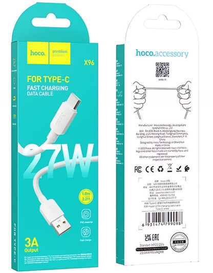 Datový a nabíjecí kabel USB-A - USB-C HOCO X96, 27W, 1m, Bílý
