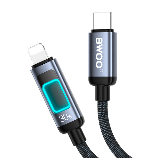 Datový a nabíjecí kabel USB-C - Lightning BWOO X324CL Display, 30W, 1m, černý