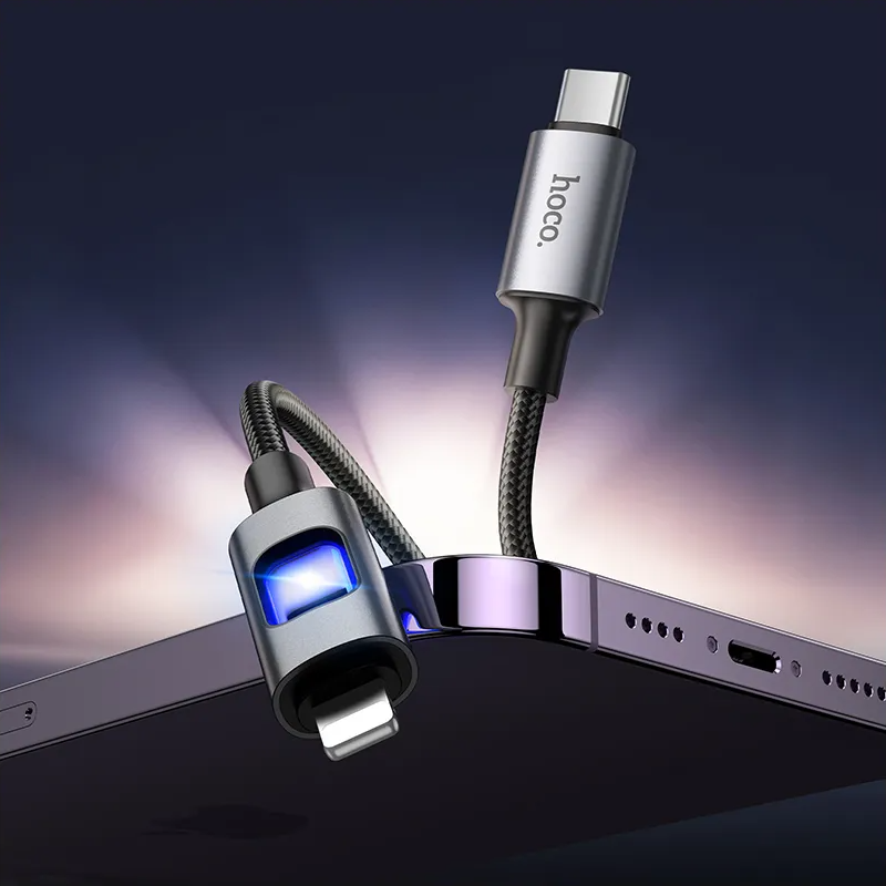 Datový a nabíjecí kabel USB-C - Lightning HOCO U144 Led, 27W, 1,2m, černý