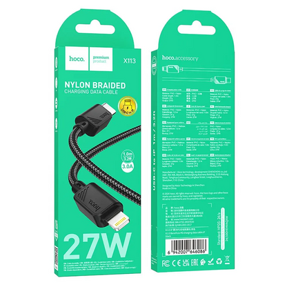 Datový a nabíjecí kabel USB-C - Lightning HOCO X113, 27W, 1m, černý