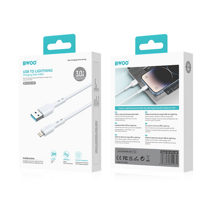 Datový a nabíjecí kabel USB-A - Lightning BWOO BO-X172L-2M, 15W, 2m, bílý