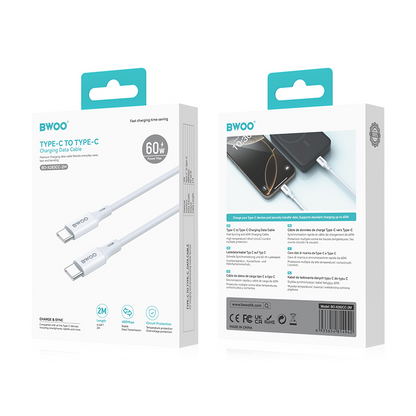 Datový a nabíjecí kabel USB-C - USB-C BWOO BO-X283CC-2M, 60W, 2m, bílý